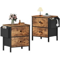 Boluo Nightstands Set Of 2 With Drawers Small Night Stand With Pocket 2 Drawer Dresser For Bedroom Set End Table Brown