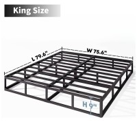 Hueiis King Box Spring 9 Inch High Profile Strong Metal Frame Mattress Foundation Quiet Noisefree Easy Assembly 3000Lbs Max W