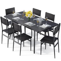 Qsun 7Piece Dining Table For 46 63 Large Extendable Kitchen Table Set With 6 Chairs Dining Table Set For Kitchen Dining