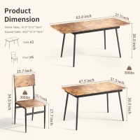 Qsun 63 Extendable Dining Table Set For 46 People 7Piece Dining Table Set For 6 People With 6 Chairs Mdf Wood Board Kitch