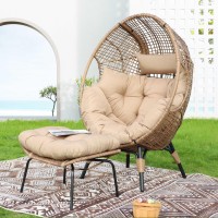 Nicesoul Wicker Stationary Egg Chair Indoor Outdoor Egg Basket Lounge Chair Oversized Thick Cushions Egg Seat With Legs 400Lbs E