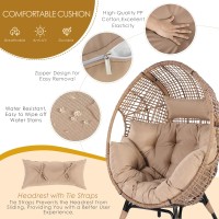 Nicesoul Wicker Stationary Egg Chair Indoor Outdoor Egg Basket Lounge Chair Oversized Thick Cushions Egg Seat With Legs 400Lbs E