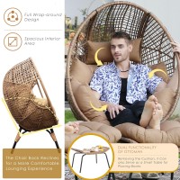 Nicesoul Wicker Stationary Egg Chair Indoor Outdoor Egg Basket Lounge Chair Oversized Thick Cushions Egg Seat With Legs 400Lbs E