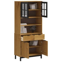 Vidaxl Flam Highboard - Brown, Durable Solid Pine Wood Construction, Ample Storage Space With Shelves & Drawers, Easy Maintenance & Convenient Handles