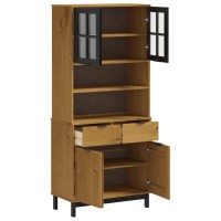 Vidaxl Flam Highboard - Brown, Durable Solid Pine Wood Construction, Ample Storage Space With Shelves & Drawers, Easy Maintenance & Convenient Handles