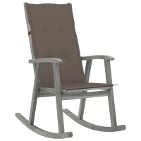 Vidaxl Solid Acacia Wood Rocking Chair With Waterproof Cushions, Durable Outdoor Patio Furniture, Comfortable High Backrest Design, Gray Taupe