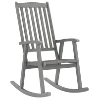 Vidaxl Solid Acacia Wood Rocking Chair With Waterproof Cushions, Durable Outdoor Patio Furniture, Comfortable High Backrest Design, Gray Taupe