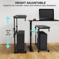 Oneny Ergonomic Pc Stand For Desktop Tower Height Adjustable Wlockable Caster Pegboard Mouse Pad 2Tier Steel Frame Super