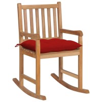 Vidaxl Indoor/Outdoor Rocking Chair With Red Cushion, Solid Teak Wood, Weather Resistant, Easy Assembly Required