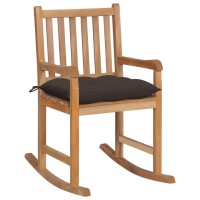 Vidaxl Rocking Chair, Indoor And Outdoor Use, Includes Taupe Cushion, Made From Fine Sanded Solid Teak Wood, 22.8