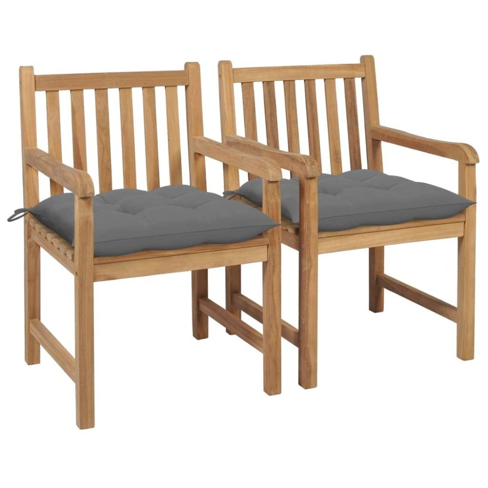 Vidaxl Solid Teak Wood Patio Chairs Set With Grey Cushions, Rustic Design Outdoor Furniture, Weather Resistant, Easy To Assemble, Perfect For Gardens And Patios
