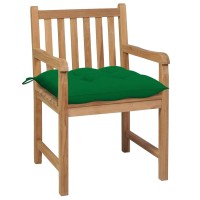 Vidaxl Solid Teak Wood Patio Chairs With Green Cushions - Set Of 2 - Durable Outdoor Furniture For Gardens, Patios, And Outdoor Living Spaces