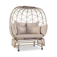 RADIATA Oversized Wicker Double Egg Chair w/ 7 Cushions 500lb Capacity Lounge Basket with Strong Heavy-Duty Steel Frame for Indoor Outdoor Patio Backyard Living Room (Beige)