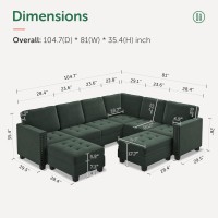 Honbay Velvet Modular Sectional Sofa Convertible L Shaped Sofa Couch With Storage Top Tray Ottoman Corner Sectional Couch Gree