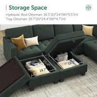 Honbay Velvet Modular Sectional Sofa Convertible L Shaped Sofa Couch With Storage Top Tray Ottoman Corner Sectional Couch Gree