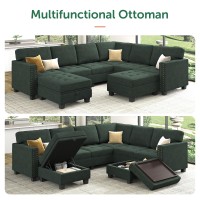 Honbay Velvet Modular Sectional Sofa Convertible L Shaped Sofa Couch With Storage Top Tray Ottoman Corner Sectional Couch Gree