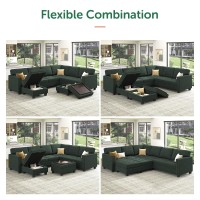 Honbay Velvet Modular Sectional Sofa Convertible L Shaped Sofa Couch With Storage Top Tray Ottoman Corner Sectional Couch Gree