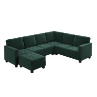 Honbay Velvet Modular Sectional Couch U Shaped Sectional Sofa With Storage Tray Ottoman Sofa Couch With Reversible Chaise Gree