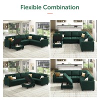 Honbay Velvet Modular Sectional Couch U Shaped Sectional Sofa With Storage Tray Ottoman Sofa Couch With Reversible Chaise Gree