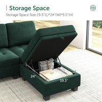 Honbay Velvet Modular Sectional Couch U Shaped Sectional Sofa With Storage Tray Ottoman Sofa Couch With Reversible Chaise Gree