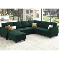 Honbay Velvet Modular Sectional Couch U Shaped Sectional Sofa With Storage Tray Ottoman Sofa Couch With Reversible Chaise Gree