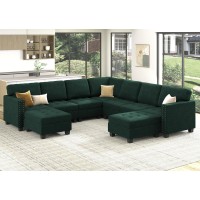 Honbay Velvet Sectional Couch U Shaped Sectional Sofa With Chaise Modular Sectional With Storage Ottoman For Living Room Green