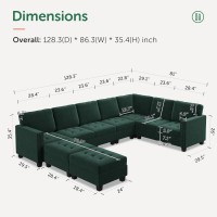 Honbay Velvet Sectional Couch U Shaped Sectional Sofa With Chaise Modular Sectional With Storage Ottoman For Living Room Green