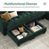 Honbay Velvet Sectional Couch U Shaped Sectional Sofa With Chaise Modular Sectional With Storage Ottoman For Living Room Green