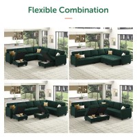 Honbay Velvet Sectional Couch U Shaped Sectional Sofa With Chaise Modular Sectional With Storage Ottoman For Living Room Green