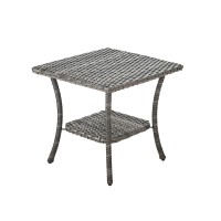 Rilyson Patio Tables Outdoor Coffee Table Wicker Rattan Side Table With 2Tier Storage Shelf End Table For Porch Deck Balcony