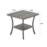 Rilyson Patio Tables Outdoor Coffee Table Wicker Rattan Side Table With 2Tier Storage Shelf End Table For Porch Deck Balcony