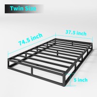 Hueiis Twin Box Spring 5 Inch Low Profile Strong Metal Frame Mattress Foundation Quiet Noisefree Easy Assembly 3000Lbs Max We