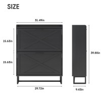 Maupvit Shoe Storage Cabinet With 2 Flip Drawers Freestanding Organizer With Metal Legs For Entryway Narrow Shoe Rack Cabinet