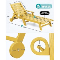 Serwall Patio Chaise Lounge Chair 5 Positions Adjustable Hdpe Outdoor Lounge Chair For Pool Poly Lounge Chair With Rolling Whe