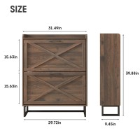 Maupvit Shoe Storage Cabinet With 2 Flip Drawers Freestanding Organizer With Metal Legs For Entryway Narrow Shoe Rack Cabinet