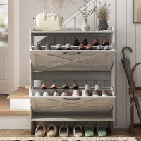 Maupvit Shoe Storage Cabinet With 2 Flip Drawers Freestanding Organizer With Metal Legs For Entryway Narrow Shoe Rack Cabinet