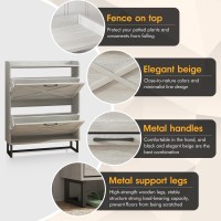 Maupvit Shoe Storage Cabinet With 2 Flip Drawers Freestanding Organizer With Metal Legs For Entryway Narrow Shoe Rack Cabinet