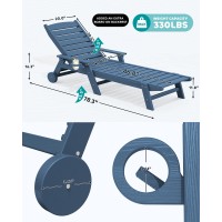 Serwall Patio Chaise Lounge Chair 5 Positions Adjustable Hdpe Outdoor Lounge Chair For Pool Poly Lounge Chair With Rolling Whe