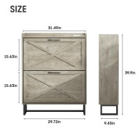 Maupvit Shoe Storage Cabinet With 2 Flip Drawers Freestanding Organizer With Metal Legs For Entryway Narrow Shoe Rack Cabinet