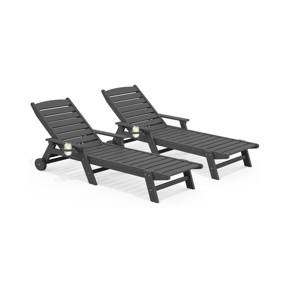 Serwall Patio Chaise Lounge Chair Set Of 2 5 Positions Adjustable Hdpe Outdoor Lounge Chair For Pool Poly Lounge Chair With Ro