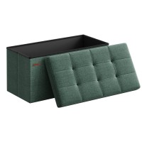 Songmics 30 Inches Folding Storage Ottoman Bench Storage Chest Foot Rest Stool Bedroom Bench With Storage Retro Green Ulsf04