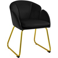Yaheetech Modern Velvet Armchair, Flower Shaped Makeup Chair Vanity Chair With Golden Metal Legs For Living Room/Makeup Room/Bedroom/Home Office/Kitchen, Black
