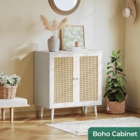 Huuger Buffet Cabinet With Storage Storage Cabinet With Pe Rattan Decor Doors Accent Cabinet With Solid Wood Feet Sideboard C