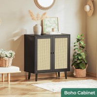 Huuger Buffet Cabinet With Storage Storage Cabinet With Synthetic Rattan Decor Doors Accent Cabinet With Solid Wood Feet Side