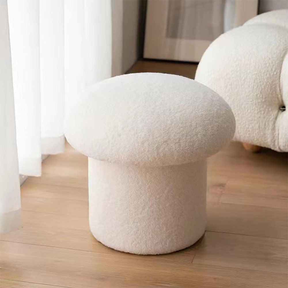 Nmfin Sofa Stool Foot Stool, Simple Mushroom Shape Foot Rest, Elastic Comfortable Footstool Ottoman, Soft Round Pine Wooden Footstool For Home Decoration(White)