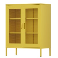 Ustamio Yellow Metal Storage Cabinet With Mesh Doors Office Metal Locker Cabinet Metal Display Cabinet With 2 Adjustable Shelv