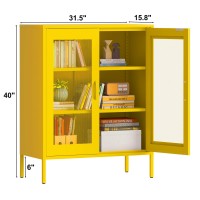 Ustamio Yellow Metal Storage Cabinet With Mesh Doors Office Metal Locker Cabinet Metal Display Cabinet With 2 Adjustable Shelv