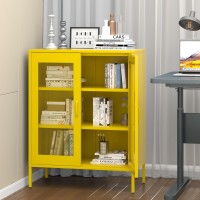 Ustamio Yellow Metal Storage Cabinet With Mesh Doors Office Metal Locker Cabinet Metal Display Cabinet With 2 Adjustable Shelv