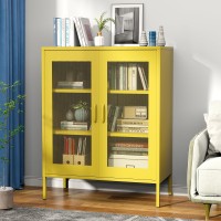 Ustamio Yellow Metal Storage Cabinet With Mesh Doors Office Metal Locker Cabinet Metal Display Cabinet With 2 Adjustable Shelv