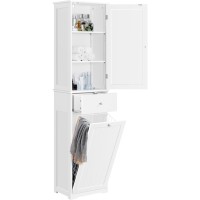 Yaheetech Tall Bathroom Cabinet With Laundry Basket, Tilt-Out Laundry Hamper With Upper Storage Cabinet, White, 71